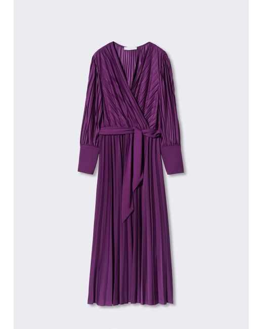 mango dress purple pleated Mango Pleated Wrap Dress in Purple