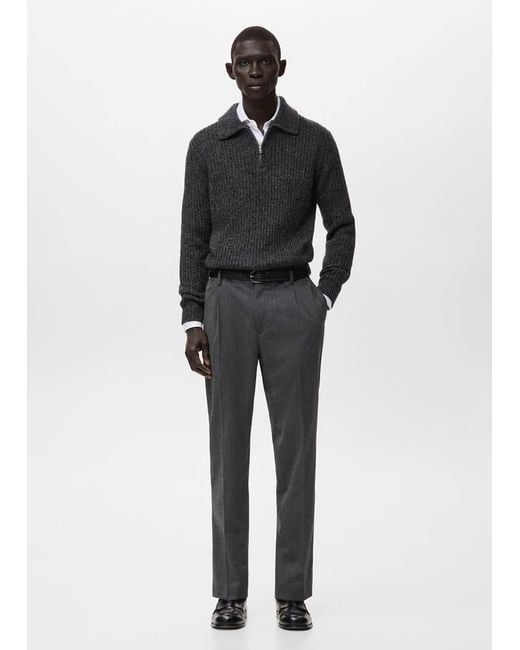 Mango Black Wool-Blend Sweater With Zip for men