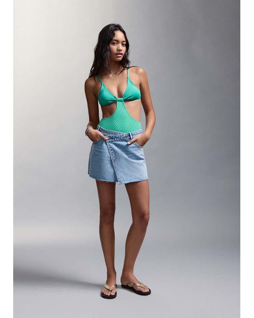 MANGO TEEN White Textured Swimsuit With Mid-Rise Briefs