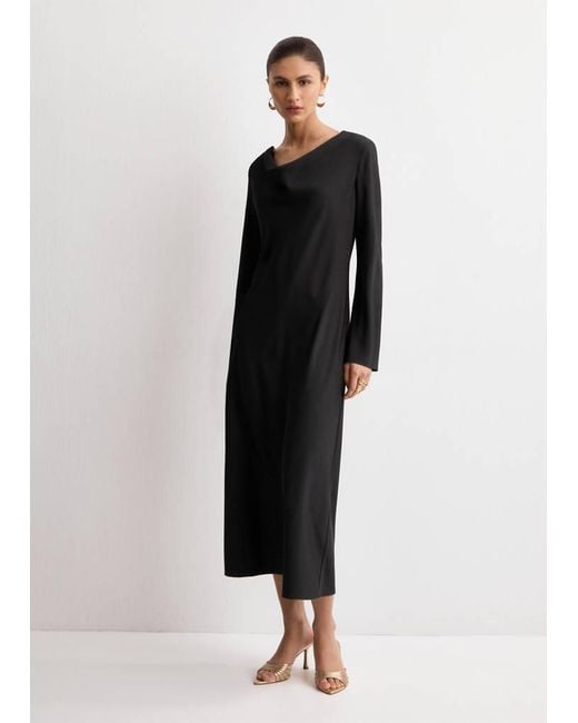 Mango Black Long Dress With Draped Neck