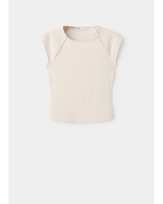 Mango White Button Detail T-Shirt