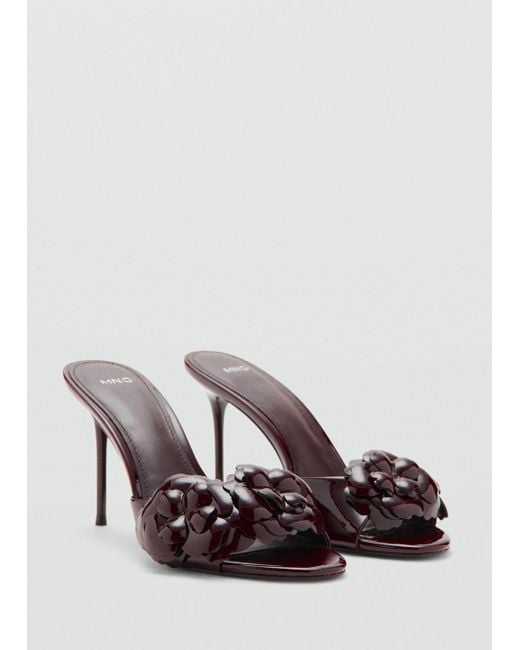 Mango Brown Patent Leather Floral Heeled Sandals