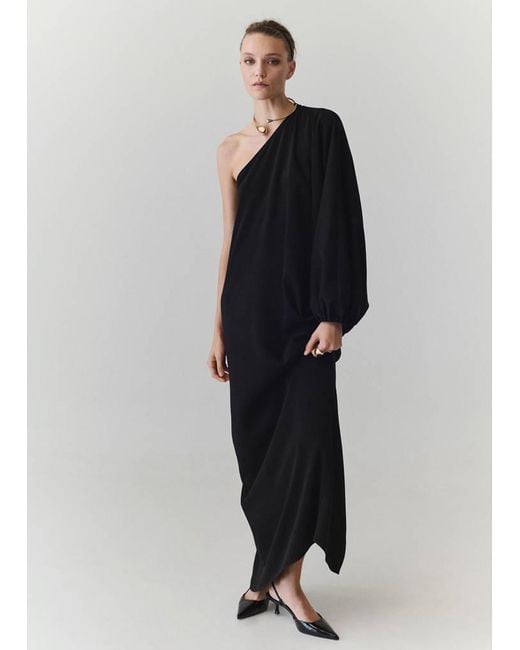 Mango Black Asymmetric Dress With Necklace Detail