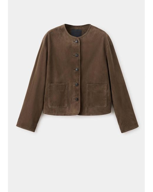 Mango Green Chest-Pocket Suede Jacket