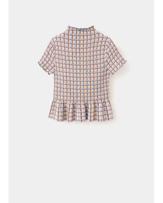 Mango White Fine Knit Checked Jumper