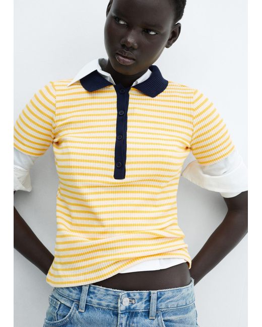 Mango Blue Short Sleeve Striped Polo Shirt Pastel