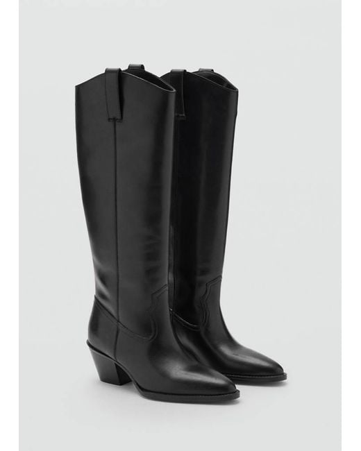 Mango Black Heeled Leather Boots
