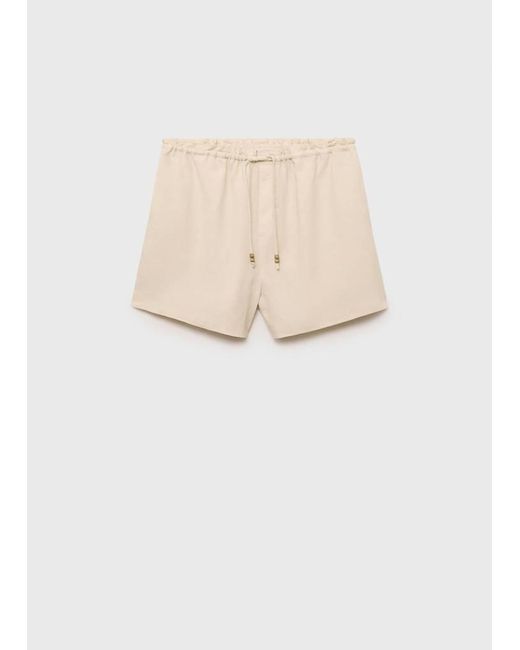 Mango White Straight-Fit Linen Shorts With Drawstring