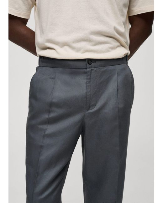 Mango Blue -linen Pleated Trousers Petrol for men