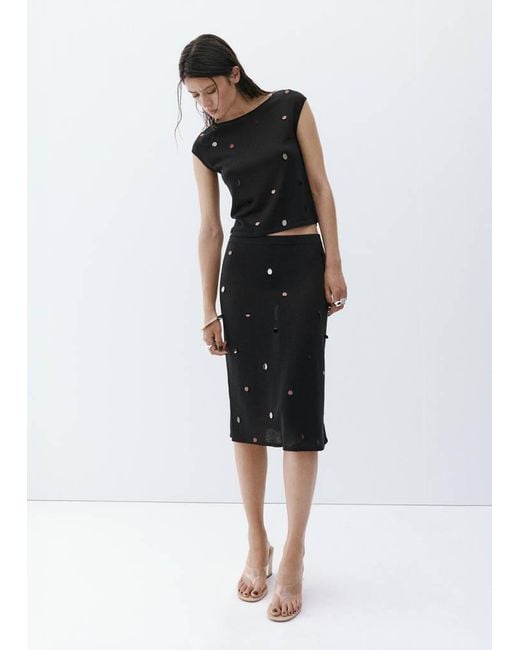 Mango Black Short-Sleeve Sequin Top