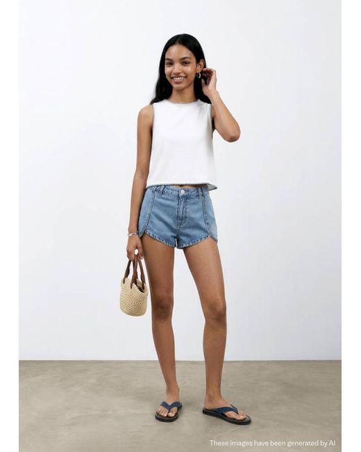 MANGO TEEN White Cotton Top With Contrasting Trim