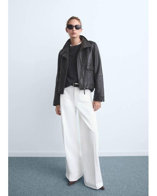 Mango White High-Waisted Wide Leg Jeans With Pockets