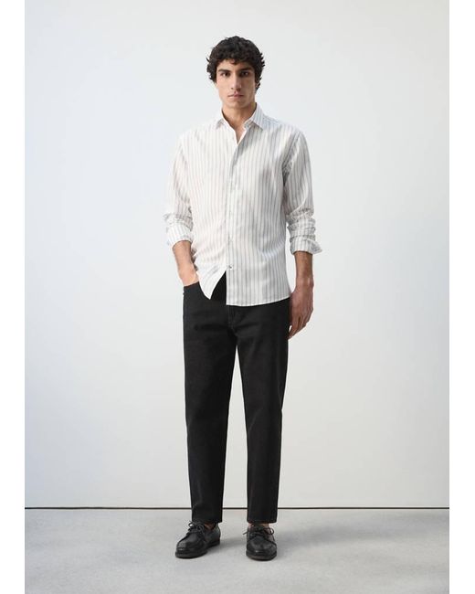 Mango White Regular Fit 100% Lyocell Stripe Shirt for men