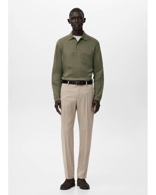 Mango Green Regular-Fit Knitted Polo Sweater for men