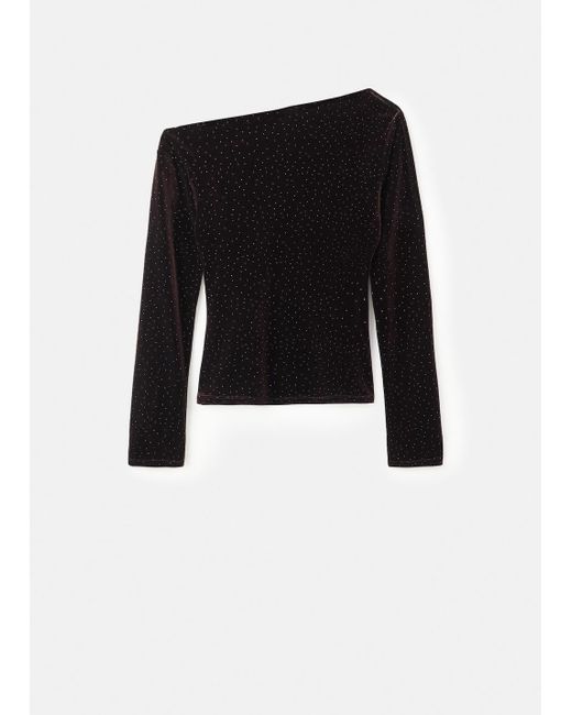 Mango Blue Asymmetrical Velvet Top With Sparkles