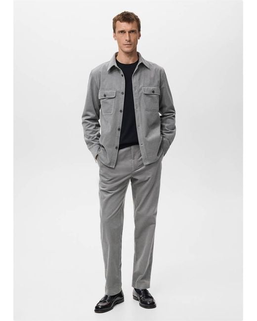 Mango Gray Corduroy Overshirt With Pockets for men