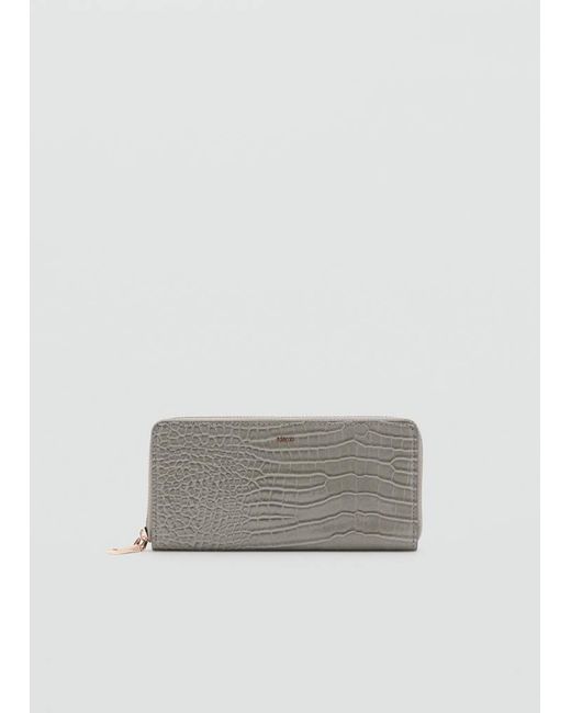 Mango Gray Large Croc-Effect Wallet