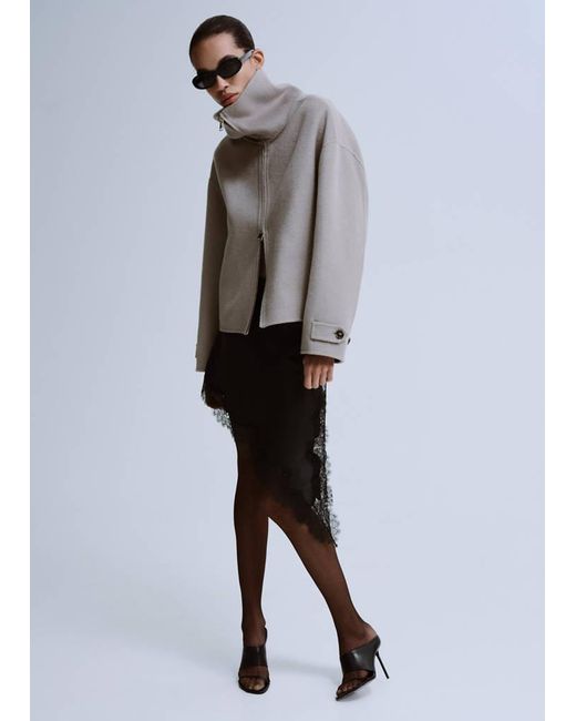 Mango Gray Satin Asymmetric Short Skirt With Lace