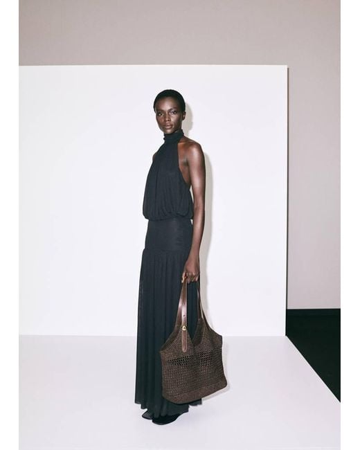 Mango Black Natural Fibre Shopper Bag With Metallic Detail