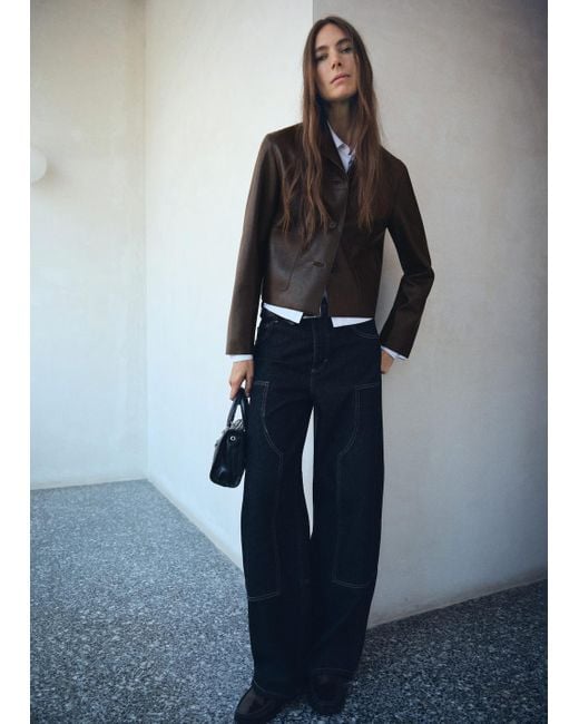 Mango Blue Faux Leather Effect Jacket With Pockets