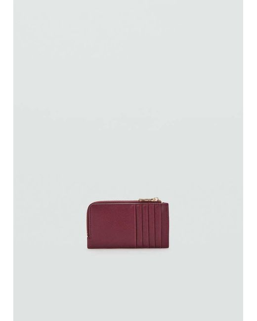 Mango Red Saffiano-Effect Card Holder With Zip