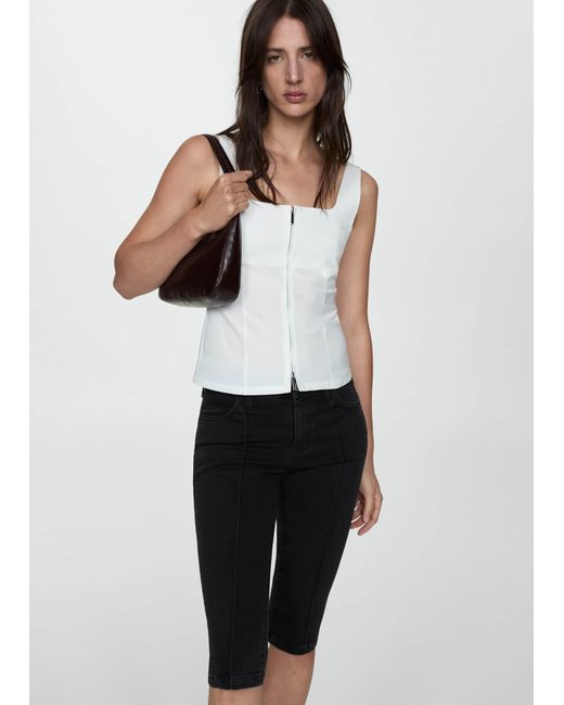 Mango White Slim Capri Jeans With Decorative Stitching Black