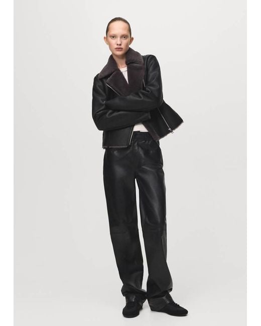 Mango Black Faux-Fur Biker Jacket
