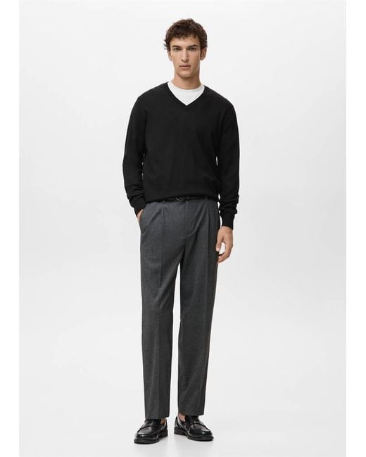 Mango Black 100% Merino Wool V-Neck Sweater for men