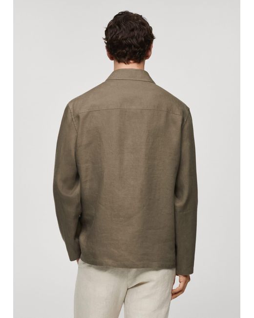 Mango Green 100% Linen Regular-fit Overshirt for men