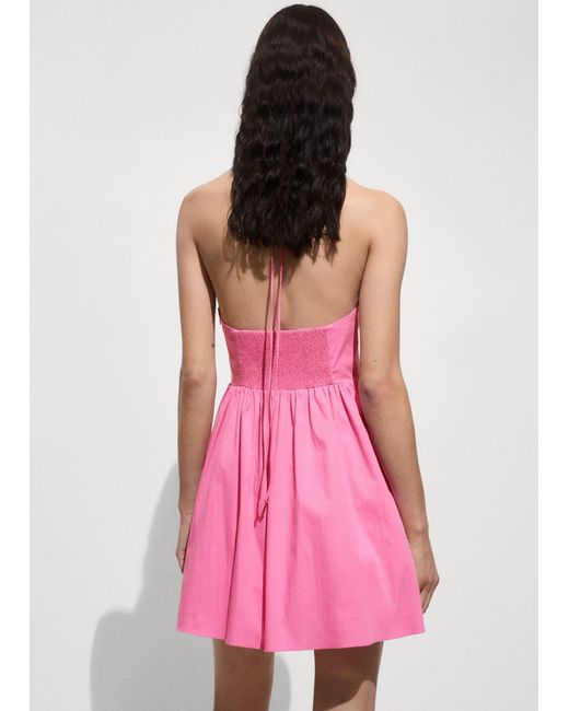 Mango Pink Cotton Dress With Gathered Neckline