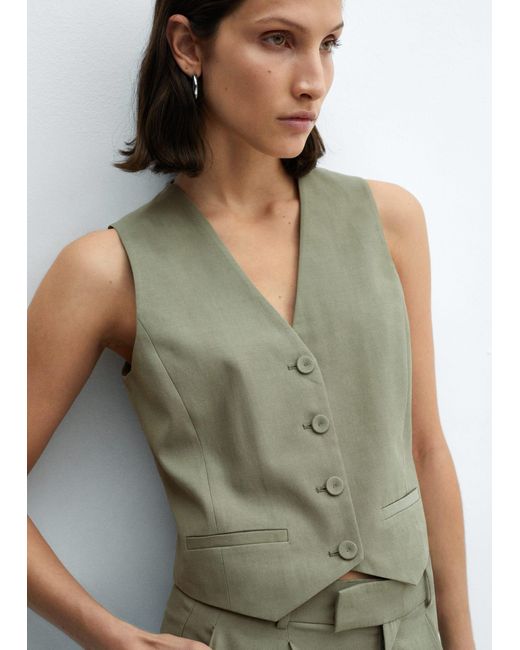 Mango Green Suit Waistcoat With Buttons Pastel