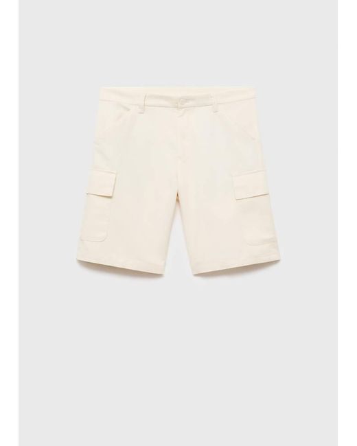 Mango White Cotton Lyocell Cargo Bermuda Shorts for men