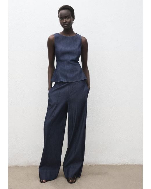 Top Crop Denim Blu di Mango in Blue