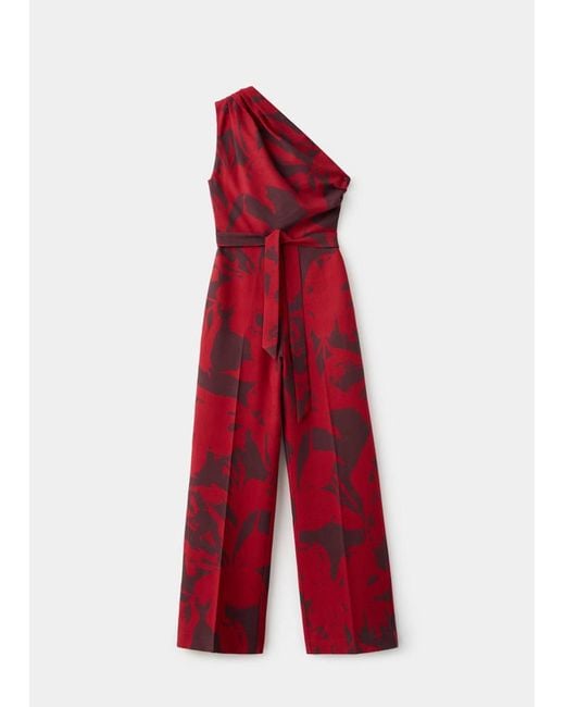 Mango Red Printed Asymmetrical Jumpsuit
