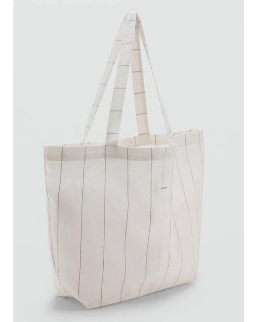 Borsa Tote Righe di Mango in White