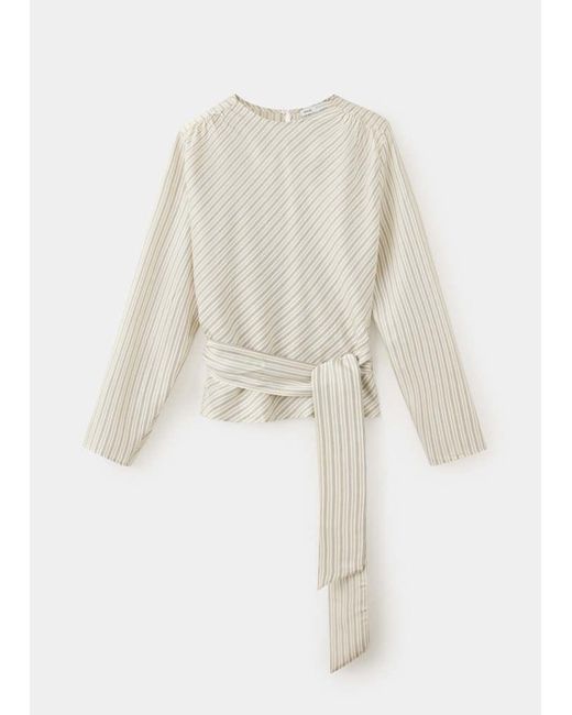 Mango White Striped Blouse With Tie