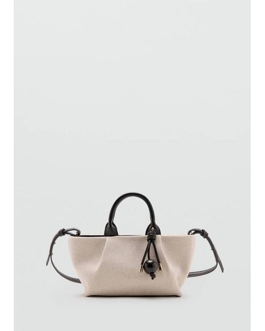 Mango White Small Canvas Handbag