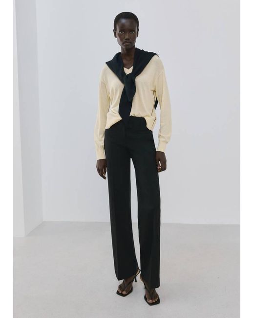 Mango Yellow V-Neck Sweater With Contrast Trim