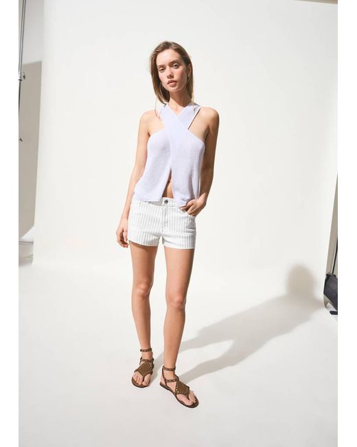 MANGO TEEN White Striped Denim Shorts