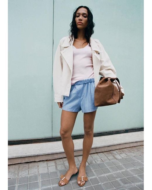Mango Gray Striped Lyocell Shorts