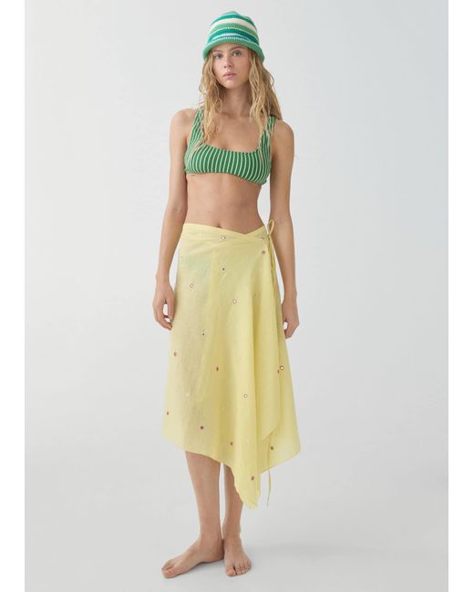 Mango Yellow Striped Textured Bikini Top