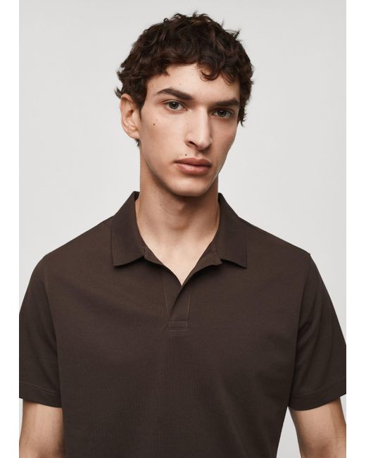 Mango Brown Cotton Piqué Polo Shirt for men
