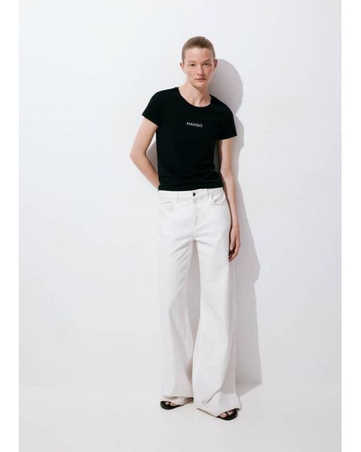 Mango White Logo Print Cotton T-Shirt