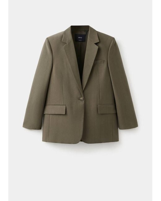 Mango Green Straight Suit Jacket With Lapel Pockets