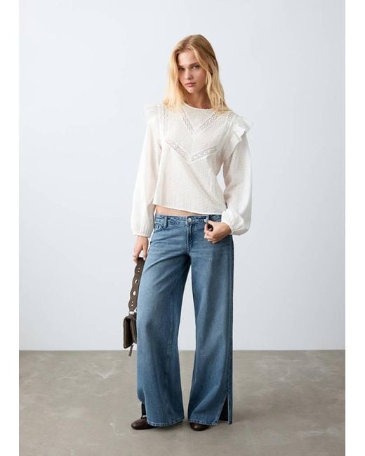MANGO TEEN White Ruffled Plumeti Blouse