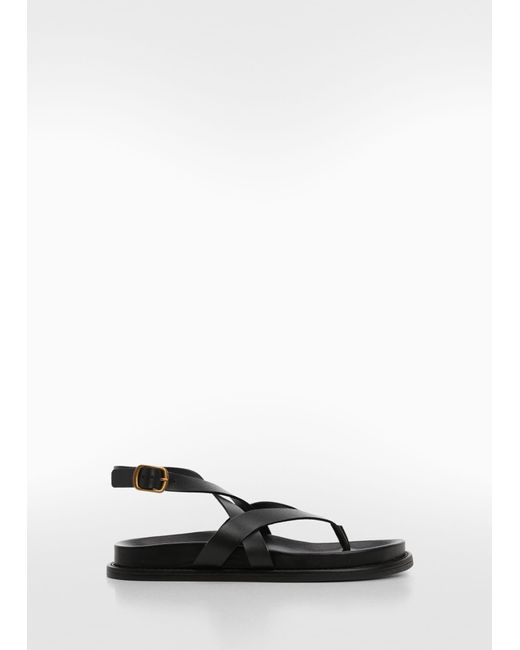 Mango Black Leather Strap Sandals