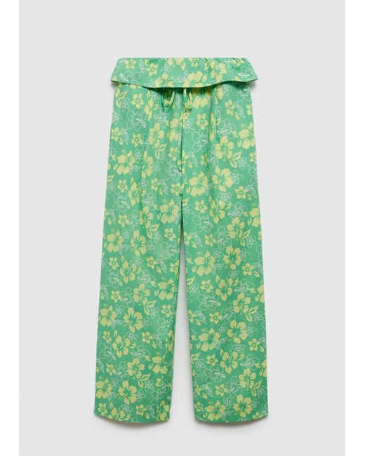 Mango Green Printed Trousers With Turn-up Waist Pastel
