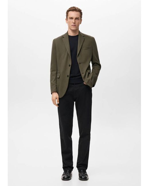 Mango Green Structured Slim Fit Cotton Blazer for men