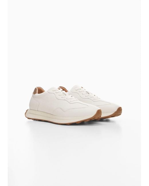 Mango White Stitched Sneakers for men