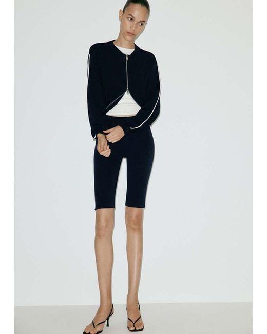 Mango Blue Contrasting Ribbed Cardigan